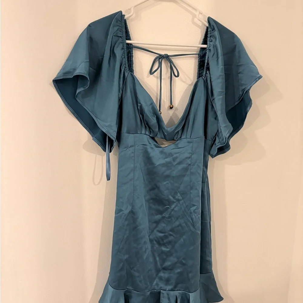 Selfie Leslie Teal Satin Dress - Picture 1 of 4